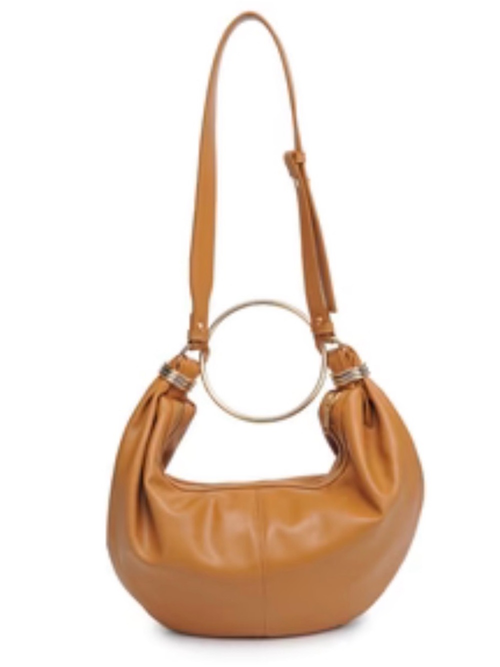 NWT Azura Modo Luxe Tan Leather Hobo  Crossbody Bag with Gold Ring Accent